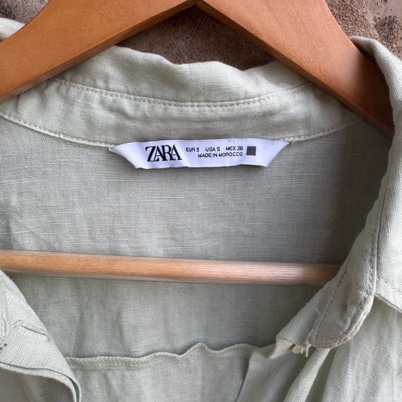 Zara Green Linen Collar Belted Dolman Sleeve Mini Dress - Picture 2 of 10